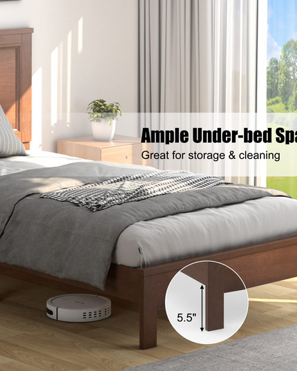 Platform Bed w/ Rubber Wood Legs & Integrated Headboard | Wooden Bed Frame
