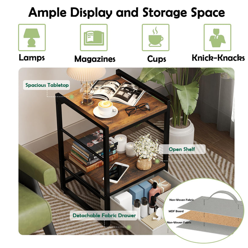 Giantex Industrial Nightstand with Storage Drawer