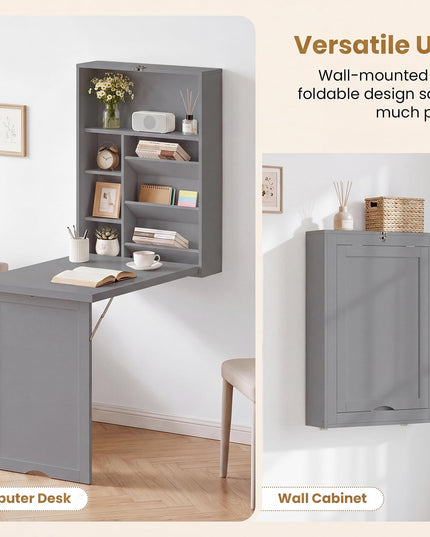Giantex Wall Mounted Foldable Convertible Computer Desk with Storage Shelves