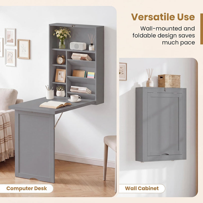 Giantex Wall Mounted Foldable Convertible Computer Desk with Storage Shelves