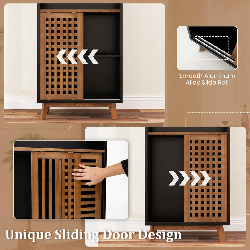 Giantex 70" Bookcase with Sliding Doors for Living Room