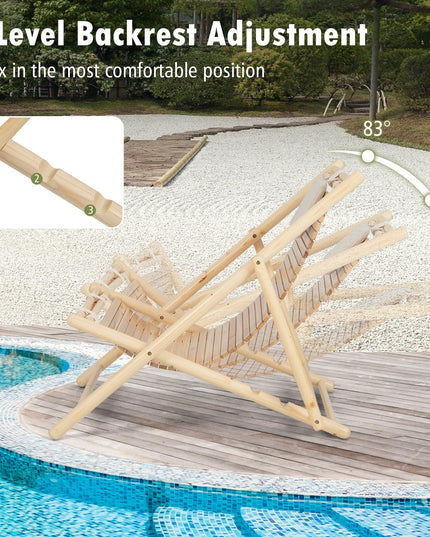 Giantex Wood Lounge Chair Outdoor - Folding Beach Chair with Detachable Headrest