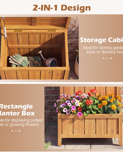Giantex Outdoor Wooden Planter Box with Lid & Gas Rod