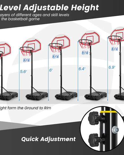 Giantex Basketball Hoop Outdoor Kids - Height Adjustable 5.2 Ft- 6.9 Ft Portable Basketball Hoop Stand with Wheels