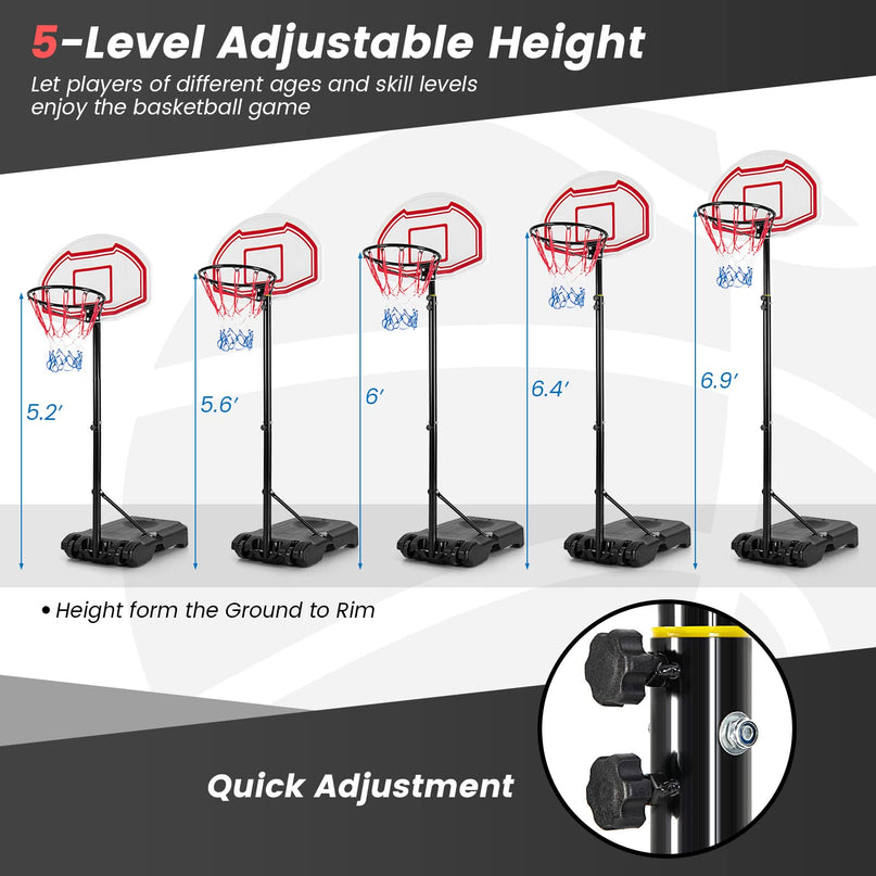Giantex Basketball Hoop Outdoor Kids - Height Adjustable 5.2 Ft- 6.9 Ft Portable Basketball Hoop Stand with Wheels