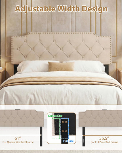 Giantex Headboard with Charging Station Queen/Full Size Rivet Tufted Upholstered（Riveted Diamond Tufting with Charging）