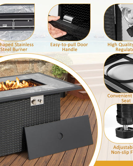Giantex Outdoor Propane Fire Table - 52-inch Outdoor PE Rattan Propane Fire Table with Metal Lid