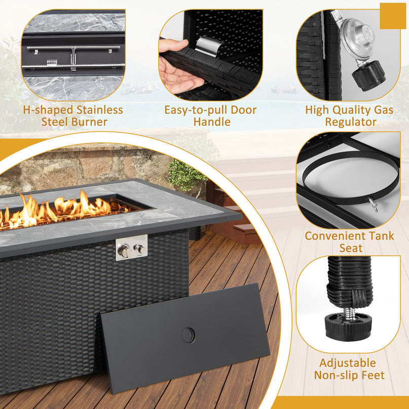 Giantex Outdoor Propane Fire Table - 52-inch Outdoor PE Rattan Propane Fire Table with Metal Lid