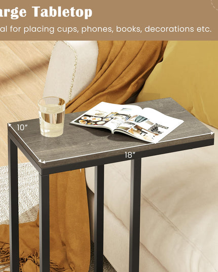 Giantex C Shaped End Table, Small Side Table for Sofa, Couch Table That Slide Under with Metal Frame