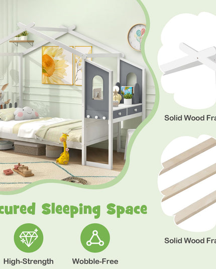 Giantex Full Size House Bed with Study Desk