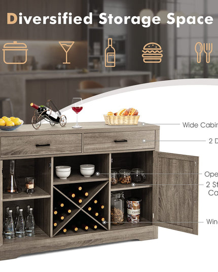Giantex Buffet Cabinet, Farmhouse Sideboard with 2 Large Storage Drawers, Detachable Wine Rack(Gray)