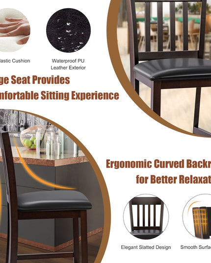 Giantex 25” Counter Height Pub Chairs with Rubber Wood Legs, Armless Bar Chairs with Elastic Cushion & PU Cover for Kitchen