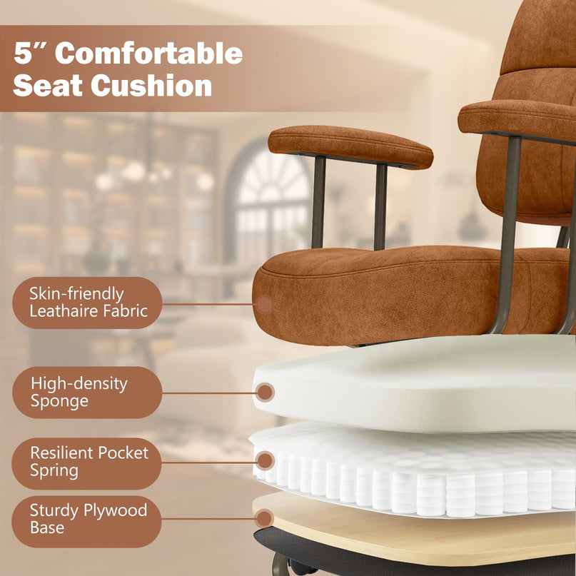 Giantex Mid Century Modren Office Chair, Fuax Leather Desk Chair w/Armrest & Mid Back