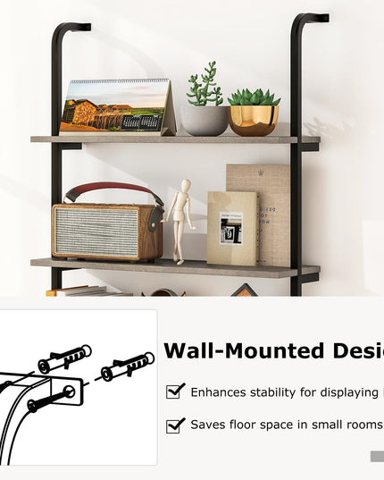 Giantex 4-Tier Industrial Bookshelf, Wall Mounted Pipe Shelving Unit, Floating Shelves with Metal Frame
