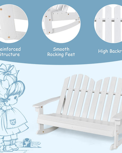 Giantex 2-Person Adirondack Rocking Chair - Kids Outdoor Rocking Bench with Slatted Seat, High Backrest