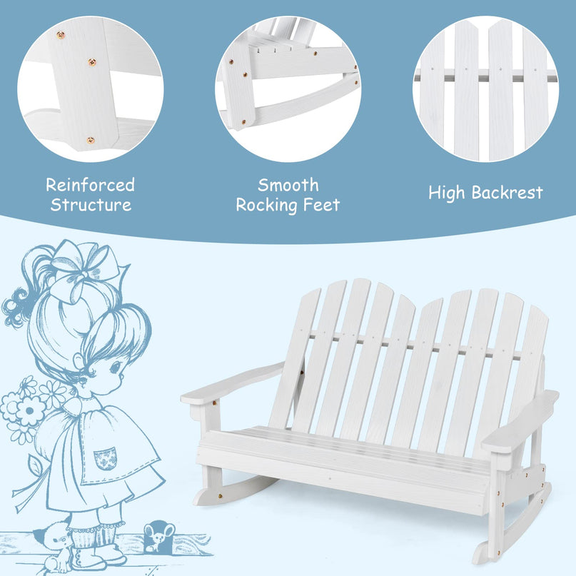 Giantex 2-Person Adirondack Rocking Chair - Kids Outdoor Rocking Bench with Slatted Seat, High Backrest