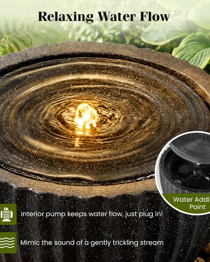 Giantex 17.5" Round Outdoor Water Fountain with 6 LED Lights & Adjustable Pump