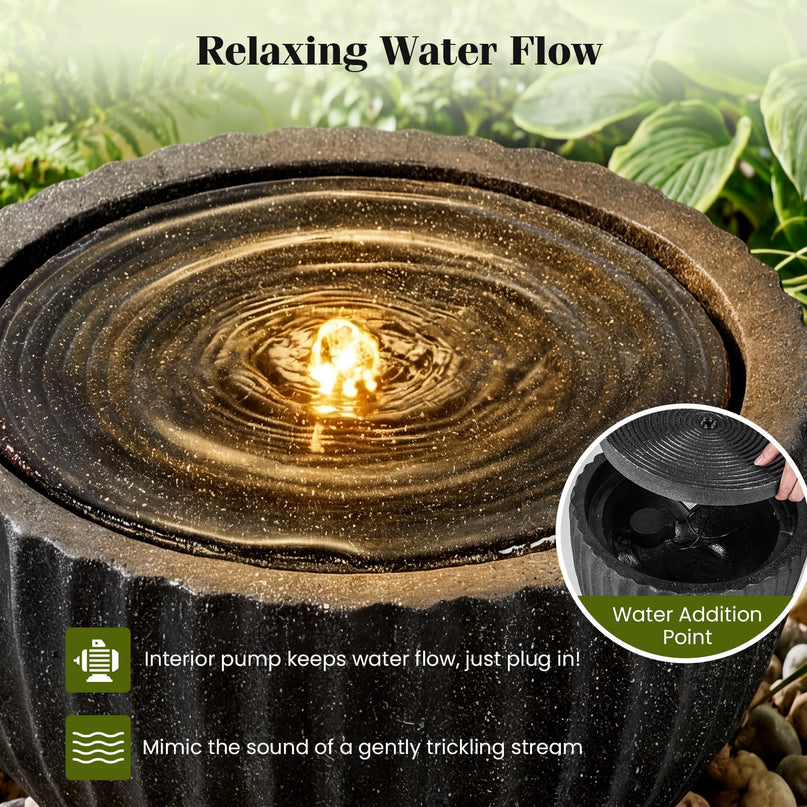 Giantex 17.5" Round Outdoor Water Fountain with 6 LED Lights & Adjustable Pump