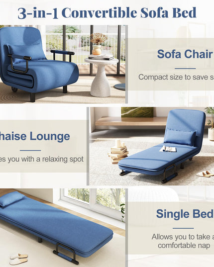 Giantex Convertible Sofa Bed, 3-in-1 Folding Sleeper Chair with 5-Position Adjustable Backrest, Wheels, 2 Legs
