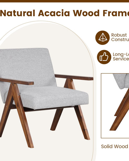 Giantex Modern Accent Chair, Linen Fabric Armchair with Solid Acacia Wood Frame, Soft Padded Cushion