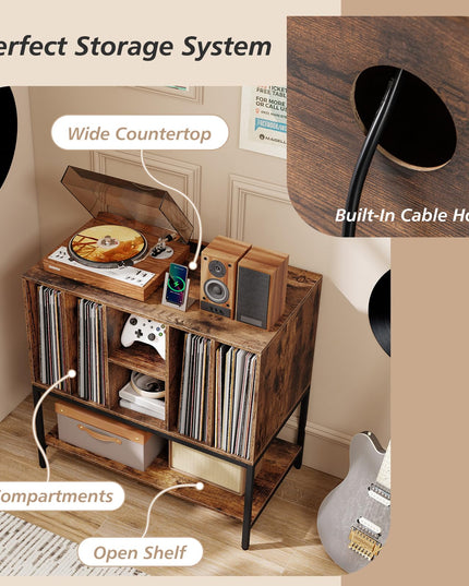 Giantex Turntable Stand with Storage Shelves Hold Up to 150+ Albums