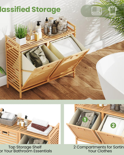 Giantex Tilt Out Laundry Hamper 20 Gal Bamboo Laundry Storage Cabinet