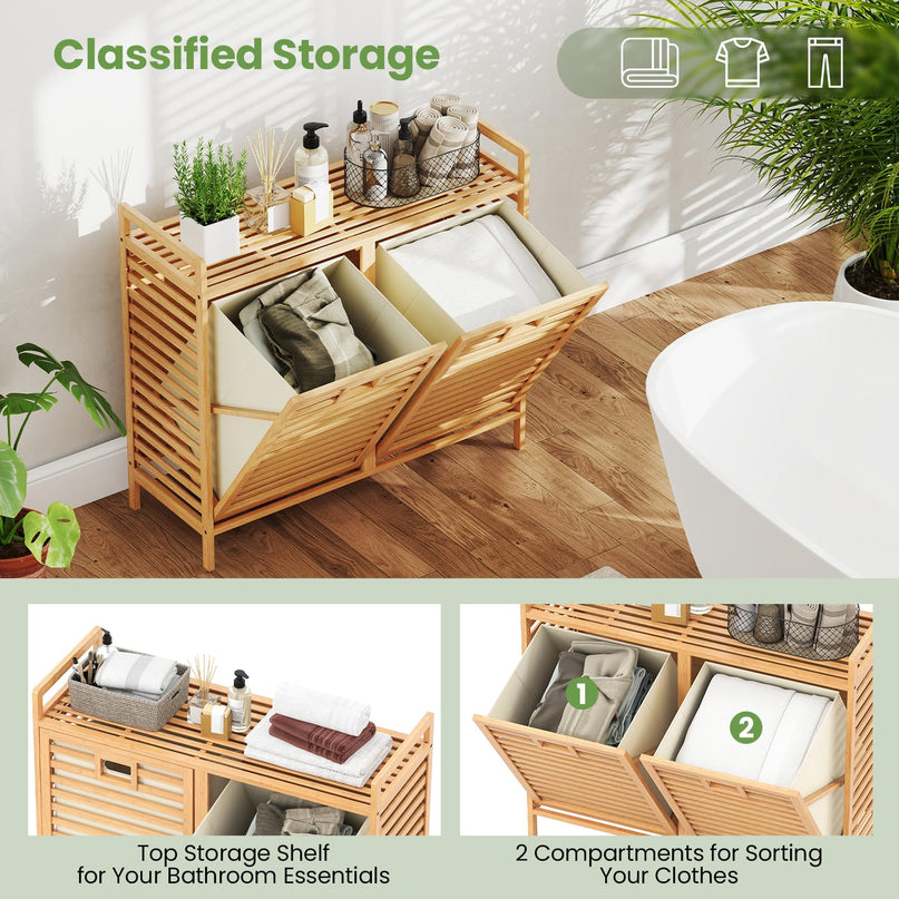 Giantex Tilt Out Laundry Hamper 20 Gal Bamboo Laundry Storage Cabinet