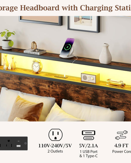 Giantex  LED Bed Frame with Charging Station & 4 Storage Drawers