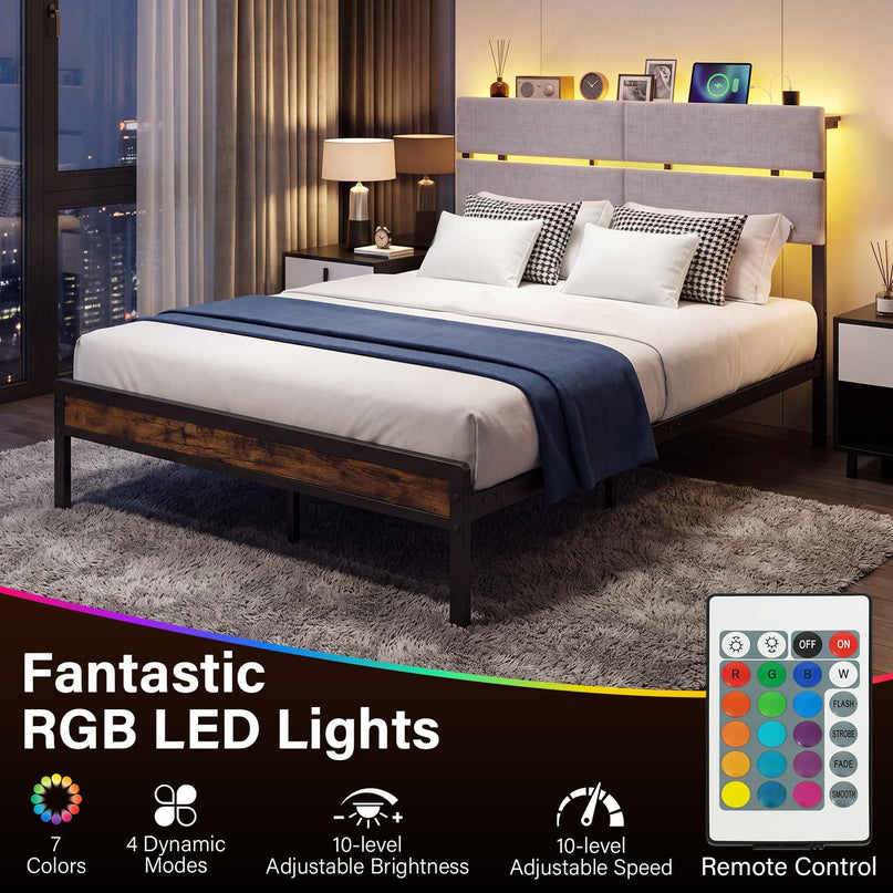 Giantex Full Size Bed Frame with Upholstered Headboard