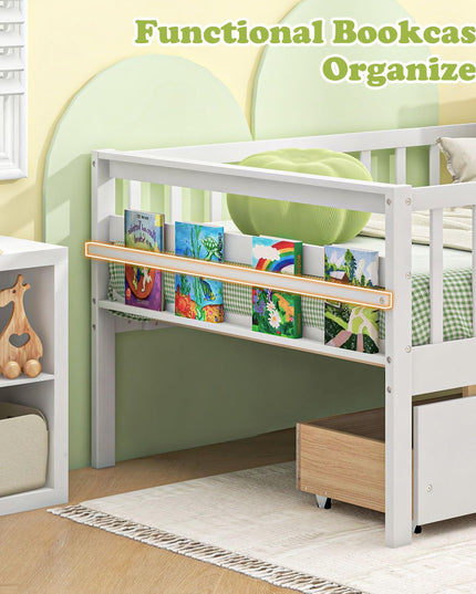Giantex Twin Daybed with Drawers, Wooden Twin Bed Frame with Side Storage & Slats Support