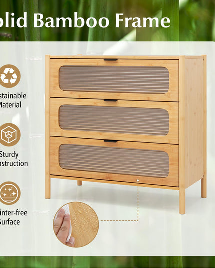 Giantex Bamboo 3-Drawer Storage Cabinet