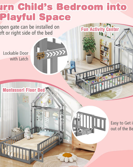 Giantex Twin House Floor Bed for Kids for Girls or Boys