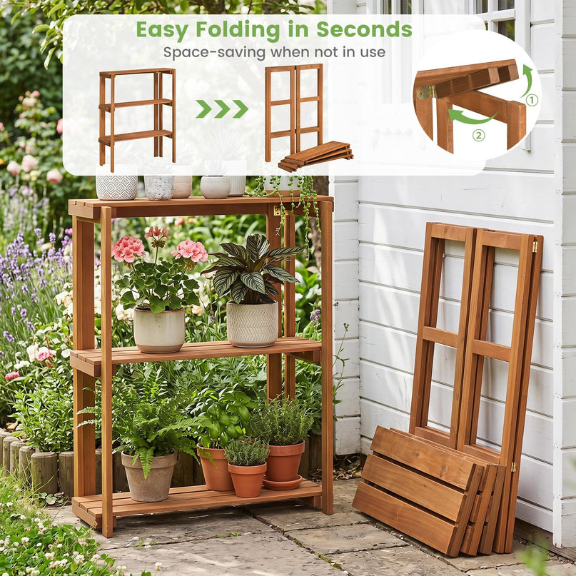 Giantex Foldable Plant Shelf for Garden Patio Balcony