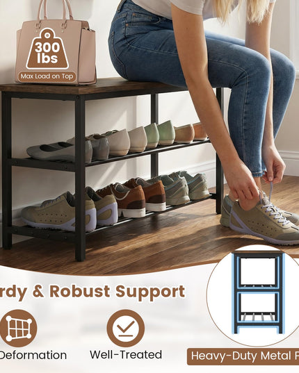 Banc de rangement pour chaussures Giantex de 32" L avec étagères à lattes métalliques et siège