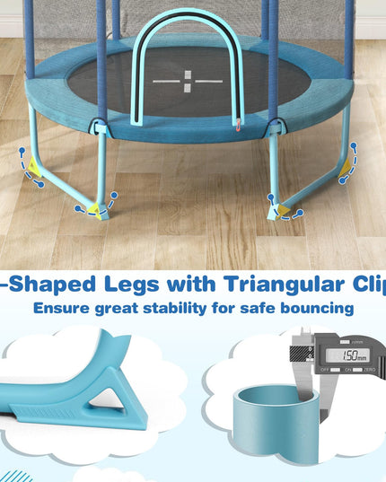 Giantex 60" Trampoline for Kids, 5 Ft Toddler Trampoline with Net, 85" Height Mini Trampoline with Detachable Ring and Horizontal Bar