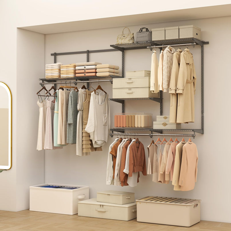 Giantex 4-8 FT Wall-Mounted Closet Shelves and Rod for Laundry Bedroom