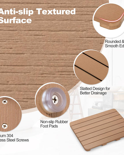 Giantex Waterproof Bath Mat, Shower Mat for Bathroom Inside, Outdoor HIPS Floor Mat with Non Foot Pads