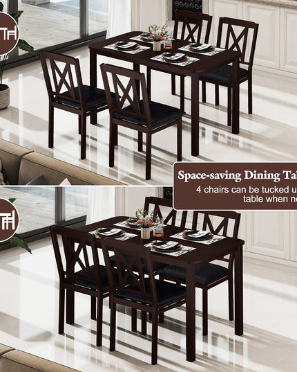 Giantex 5 Piece Dining Table Set for 4 with Rubber Wood Legs