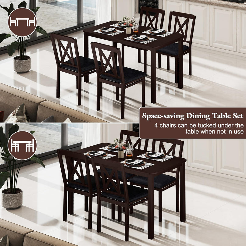 Giantex 5 Piece Dining Table Set for 4 with Rubber Wood Legs