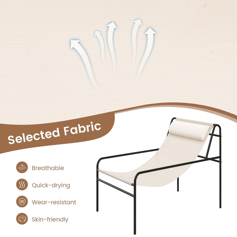 Giantex Patio Sling Lounge Chair, Modern Sling Accent Chair with Removable Headrest Pillow