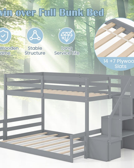 Giantex Bunk Bed with Stairs with Storage Staircase & Full-Length Guardrails
