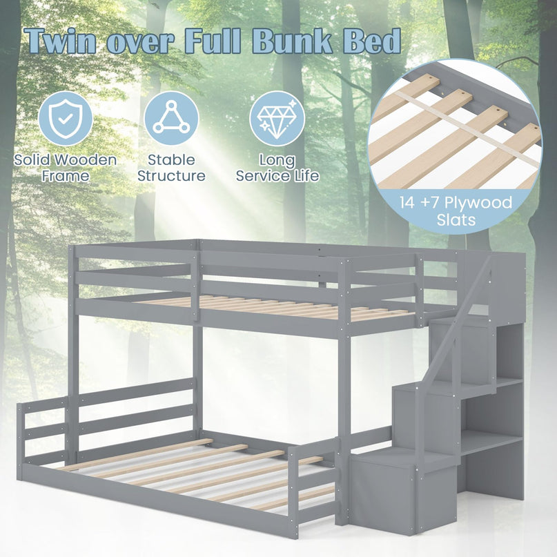 Giantex Bunk Bed with Stairs with Storage Staircase & Full-Length Guardrails