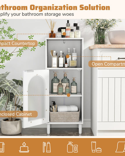 Giantex Bathroom Storage Cabinet with Removable Shelf & Fluted Tempered Glass Door