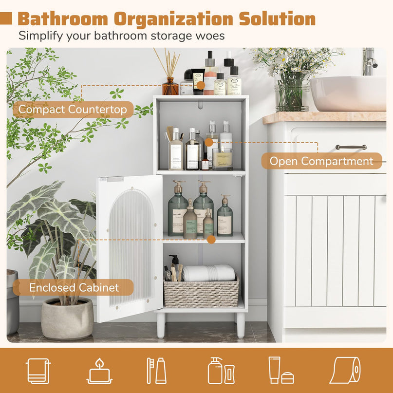 Giantex Bathroom Storage Cabinet with Removable Shelf & Fluted Tempered Glass Door