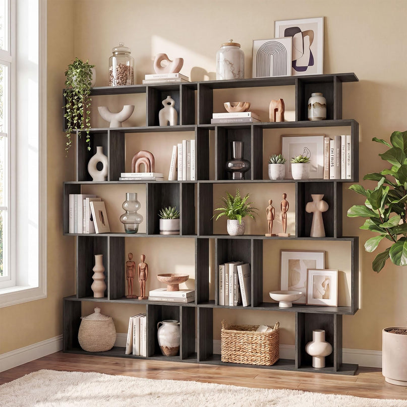 Giantex Bibliothèque à 5 niveaux | Étagère géométrique à 10 cubes avec 5 casiers à fond fermé