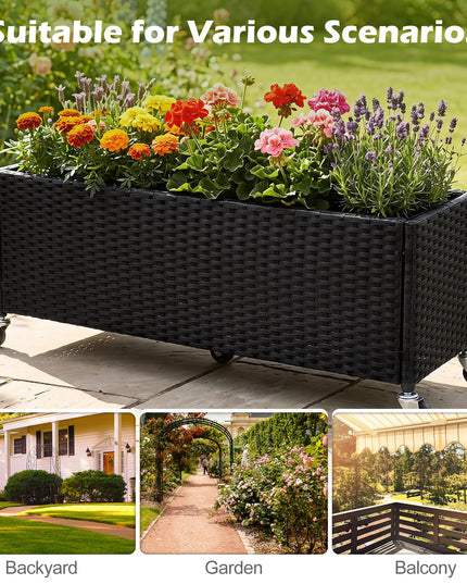 GIANTEX Wicker Raised Garden Bed w/Wheels for Vegetable Flower Herb Porch Balcony