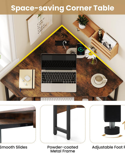 Giantex Small Corner Desk with Charging Station