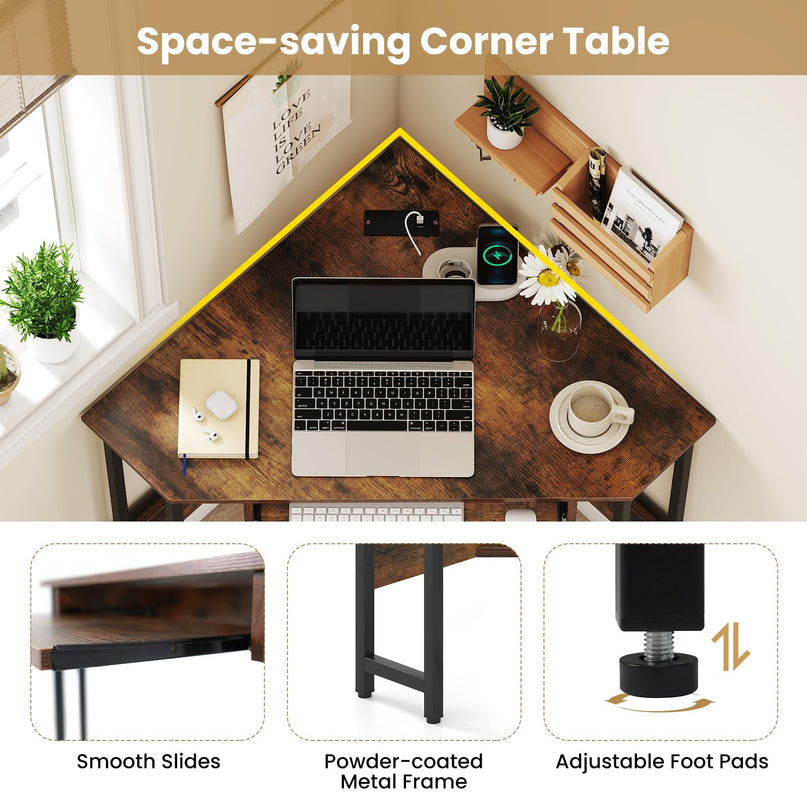 Giantex Small Corner Desk with Charging Station