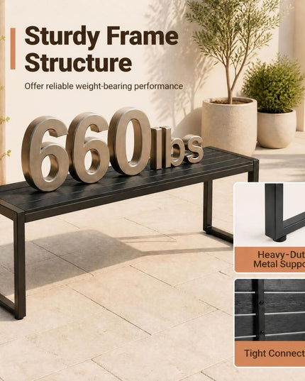 GIANTEX 48" Outdoor Bench with Heavy-duty Metal Frame & Slatted Seat for Entryway