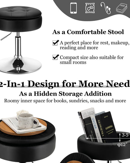 Giantex Adjustable Swivel Vanity Stool - 360° Swivel 20’’-26’’ Height Adjustable Tufted Round Storage Ottoman